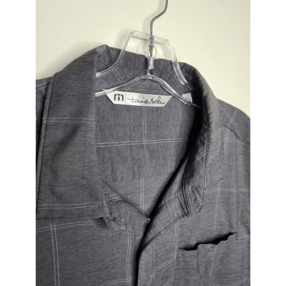 Travis Mathew grey teal plaid short sleeve button down shirt - large - Picture 2 of 5